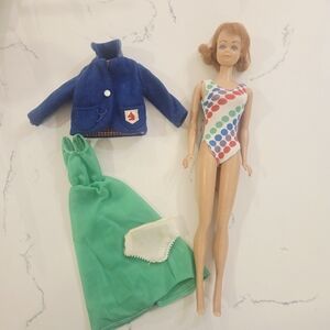 Vintage 1962 Barbie Midge Blonde Hair Flip Blue Eyes Freckles Straight Leg Japan